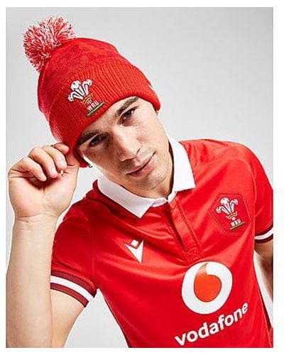 MACRON Wales Rugby Union Pom Beanie Hat - Red