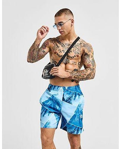 adidas Originals Palm All Over Print Swim Shorts - Blue