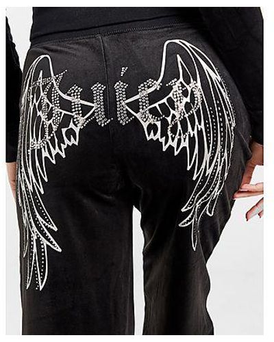 Juicy Couture Diamante Velour Angel Track Trousers - Black