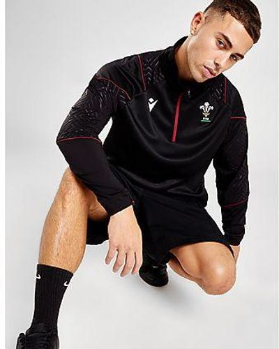 MACRON Wales Rugby Union 2023/24 1/4 Zip Fleece - Black