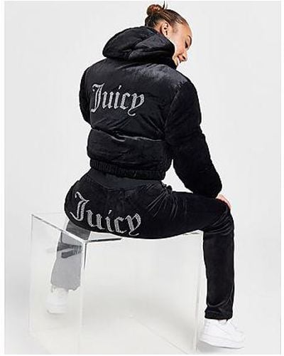 Juicy Couture Diamante Velour Puffer Jacket - Black