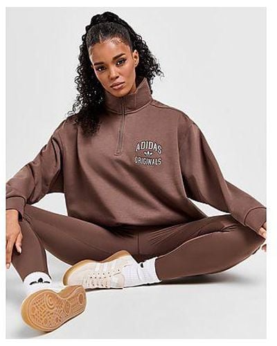 adidas Originals Varsity 1/4 Zip Sweatshirt - Brown