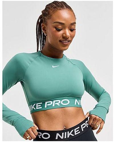 Nike Training Pro Long Sleeve Crop Top - Green