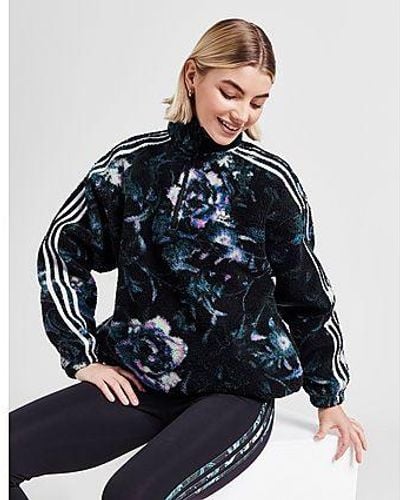 adidas Originals Floral All Over Print 1/4 Zip Sherpa Fleece - Black