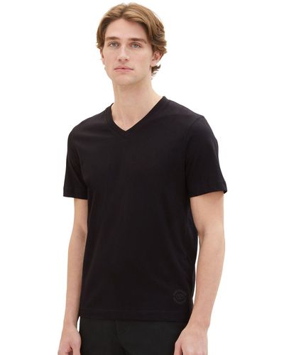 Tom Tailor T-Shirt "V-NECK" im Doppelpack - Schwarz