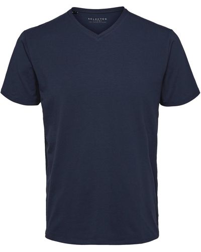 SELECTED V-Neck Kurzarm T-Shirt SLHNEWPIMA - Blau