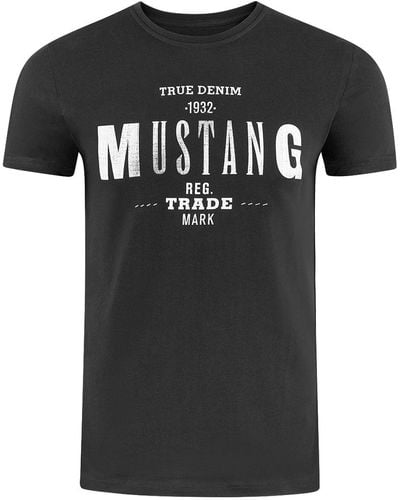 Mustang T-Shirt Mehrfarbig Rundhals Regular Fit S bis 6XL - Schwarz