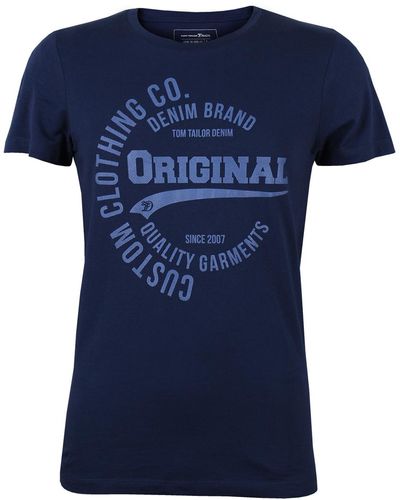 Tom Tailor Denim Rundhals T-Shirt 100% Baumwolle mit Frontprint S M L XL XXL - Blau