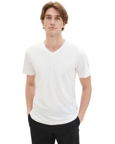 Tom Tailor T-Shirt "V-NECK" im Doppelpack - Weiß