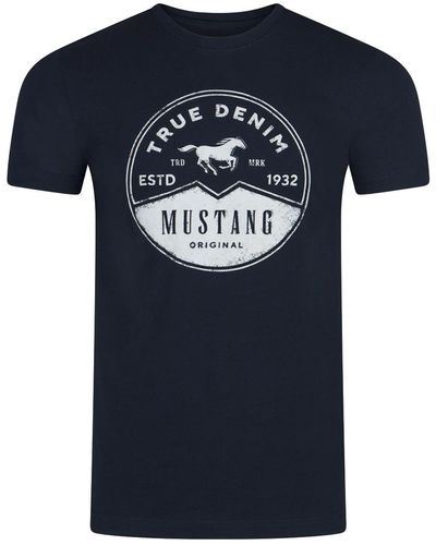 Mustang T-Shirt Mehrfarbig Rundhals Regular Fit S bis 6XL - Blau