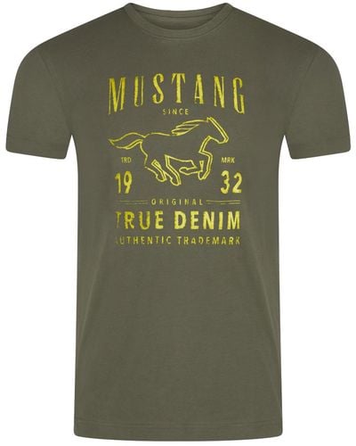 Mustang T-Shirt Mehrfarbig Rundhals Regular Fit S bis 6XL - Grün