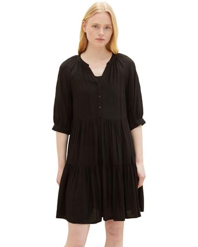 Tom Tailor Kleid DOBBY BABYDOLL - Schwarz