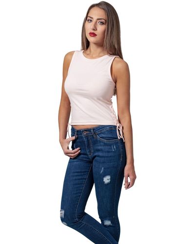 Urban Classics Ladies Lace Up Cropped Top - Pink