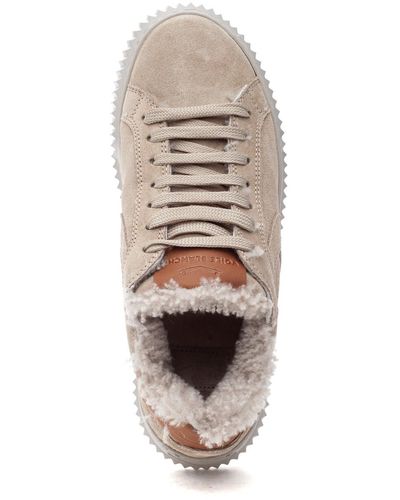 Voile Blanche Lipair Fur Sneaker Beige Suede - White