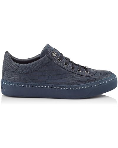 Jimmy Choo Ace Navy Crocodile Printed Nubuck Leather Low Top Sneakers With Navy Crystals Navy/navy 39 - Blue