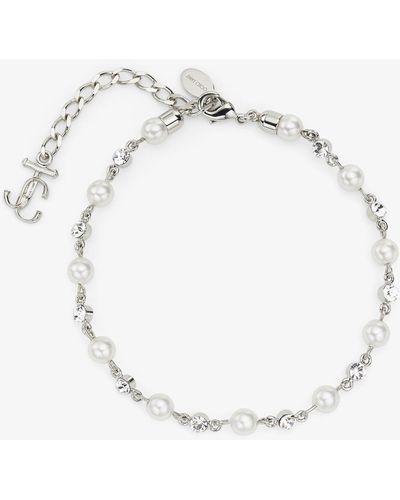 Jimmy Choo Pearl Crystal Anklet Silver/white/crystal One Size - メタリック