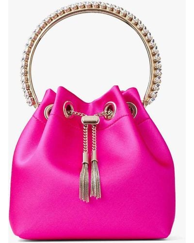 Jimmy Choo Bon Bon Embellished Satin Top Handle Bag - Pink