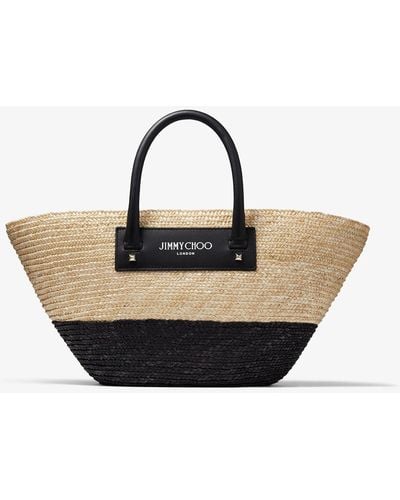 Jimmy Choo Beach Basket Tote/s Natural/black/light Gold One Size - ブラック