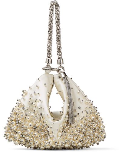 Jimmy Choo Callie Ivory Satin Clutch Bag With Dgrad Pearl Embroidery Biege One Size - White