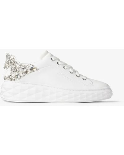 Jimmy Choo Diamond Maxi Sequin-embellished Leather And Woven Low-top Sneakers - White