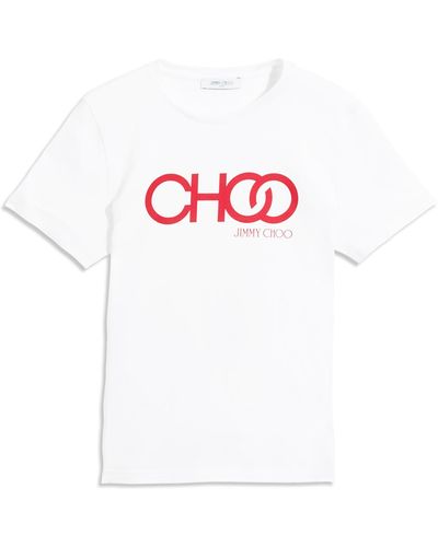 Jimmy Choo Choo T White Cotton T-shirt With Red Embossed Logo Print