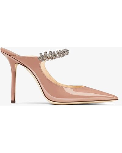 Jimmy Choo Bing 100 Crystal Strap Mules In Patent Leather - Pink