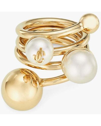 Jimmy Choo Jc Multi Pearl Ring Gold/white Xs - メタリック