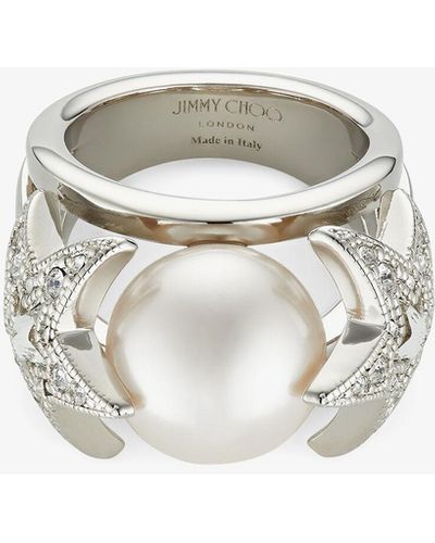 Jimmy Choo Crystal Star Ring Silver/white/crystal Xxs - メタリック