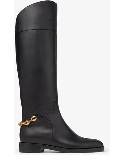 Jimmy Choo Nell Chain-embellished Leather Knee-high Boots - Black