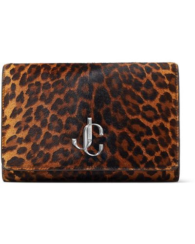 Jimmy Choo Varenne Clutch Natural Degrade Leopard Print Pony Clutch Bag With Jc Logo Natural/silver One Size - Brown