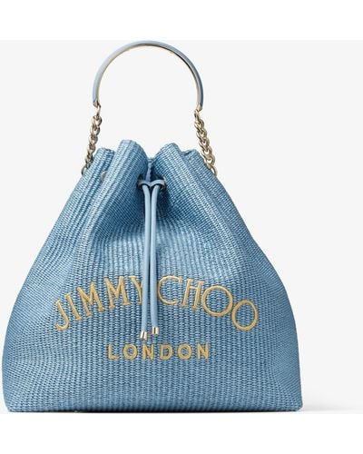 Jimmy Choo Bon Bon Maxi Raffia Bucket Bag - Blue