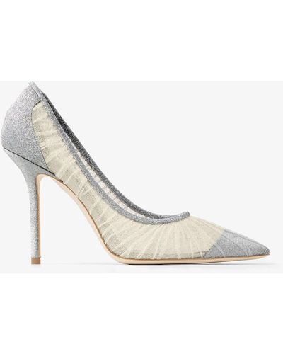 Jimmy Choo Love 100 Glittered Tulle Shimmery Court Shoes - White