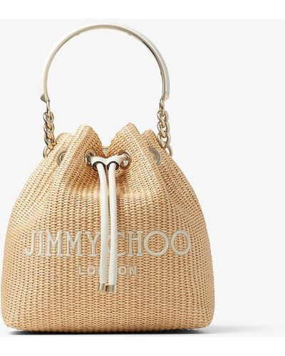 Jimmy Choo Bon Bon Logo-embroidered Raffia Bucket Bag - Natural