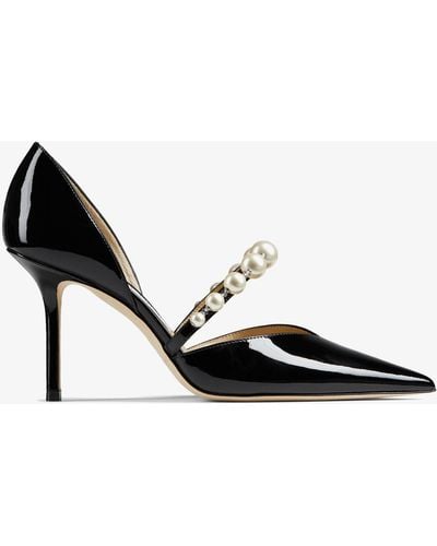 51+ Jimmy Choo Saeda 85/10.5 cmBlack Patent Leather Pumps with Crystal ...