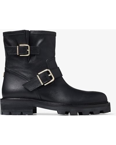 Jimmy Choo Youth Ii Stiefel Aus Leder Mit Shearling-futter Und Schnallen - Schwarz