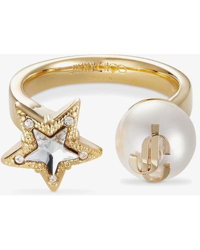 Jimmy Choo Jc Star Pearl Ring Gold/white/crystal S - メタリック