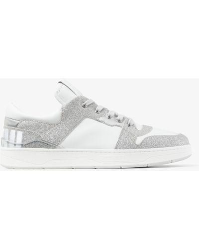 Jimmy Choo Florent Sneakers In Leather And Glittery Fabric - White