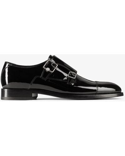 Jimmy Choo Finnion Monk Strap Leather Shoes - Black
