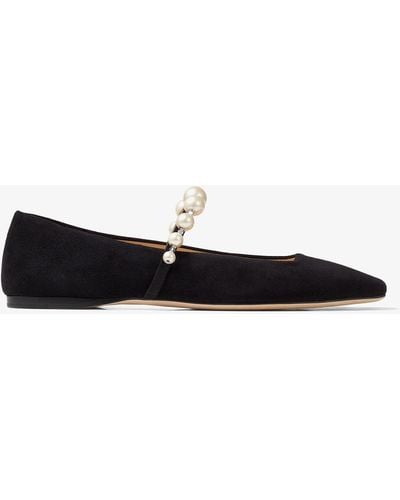 Jimmy Choo Women Suede W/ Pearls Flat - Black