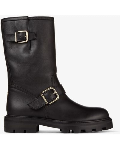 Jimmy Choo Bottes En Cuir À Boucles Biker Ii 35 - Noir