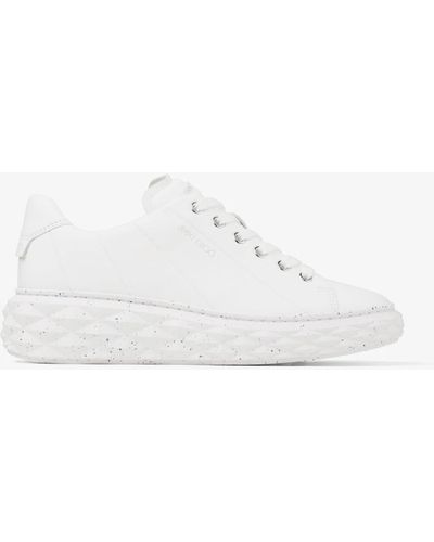 Jimmy Choo Diamond Light Maxi/f Metallic Leather Platform Low Top Sneakers - White