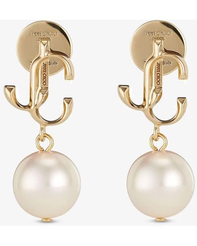 Jimmy Choo Jc Pearl Earring Gold/white One Size - メタリック