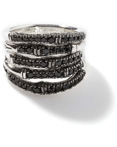 John Hardy Bamboo Pavé Multi Row Ring In Sterling Silver - Black