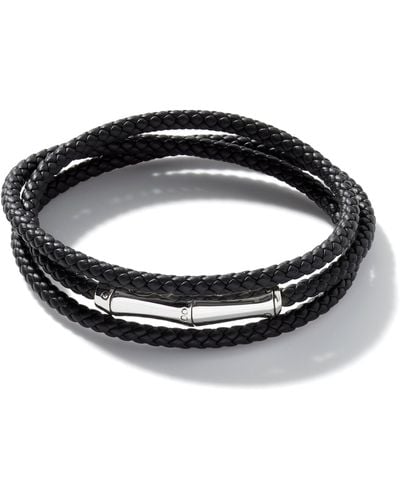 John Hardy Leather Bamboo Triple Wrap Bracelet In Sterling Silver - Black
