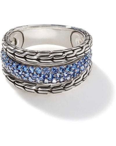 John Hardy Carved Chain Pavé Stacked Ring In Sterling Silver - White