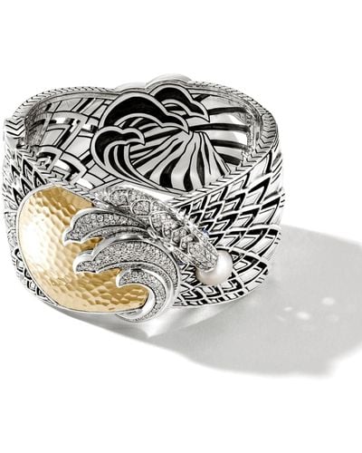John Hardy Legends Naga Pavé Pearl Bangle Bracelet In Sterling Silver/18k Gold - Metallic