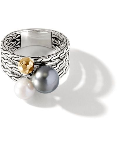 John Hardy Pearl Multi Row Ring In Sterling Silver/18k Gold - White