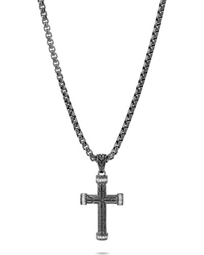 John Hardy Carved Chain Cross Pendant Necklace - Metallic