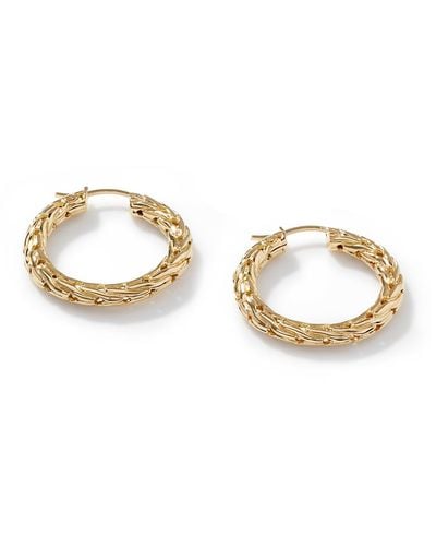 John Hardy Carved Chain Hoop Earrings In 18k Yellow Gold - Metallic
