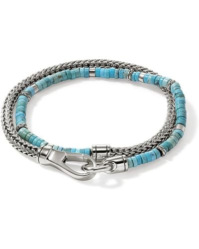 John Hardy Heishi Chain Wrap Bracelet In Sterling Silver, Large - Blue